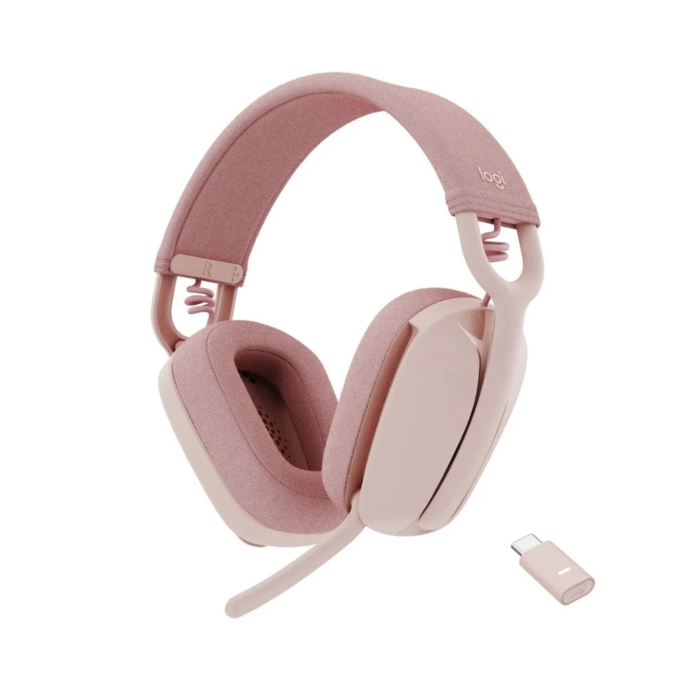 Logitech Zone Vibe Wireless Bluetooth Headphones with Noise-Canceling Mic, Rose